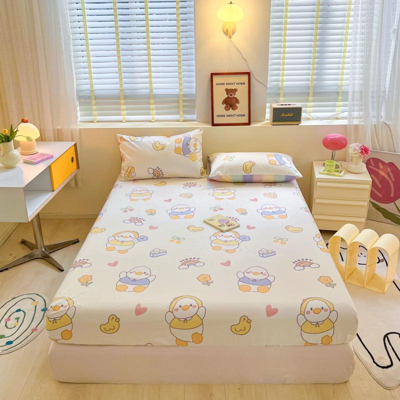 100% Cotton Bedsheets Cartoon Style Fitted Sheet For Kids Room Skin-Friendly Mattress Cover (No Pillowcase)