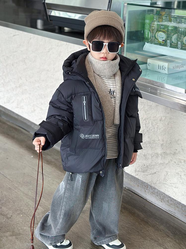 2024 Boys' Korean Style White Duck Down Jacket, Winter Warm Coat for Small & Medium Kids