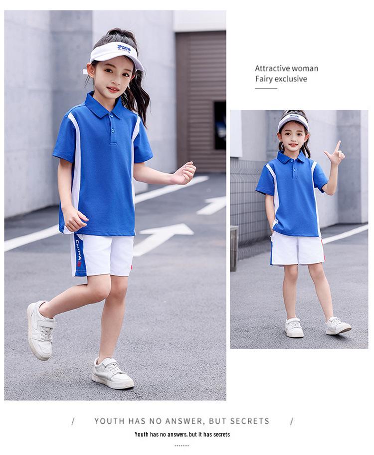 Summer Academy Parent-Child Sportswear Set - Short Sleeve Top & Shorts for Running, Training, Coaching, or Class Uniforms