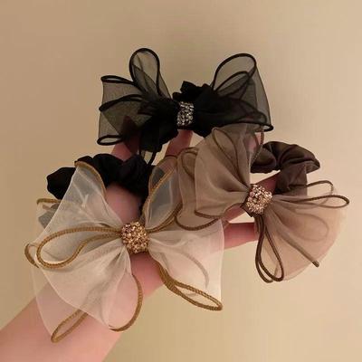 Mesh Bow Hair Tie with Czech Rhinestones, 2022 Ins Style Bun Accessory