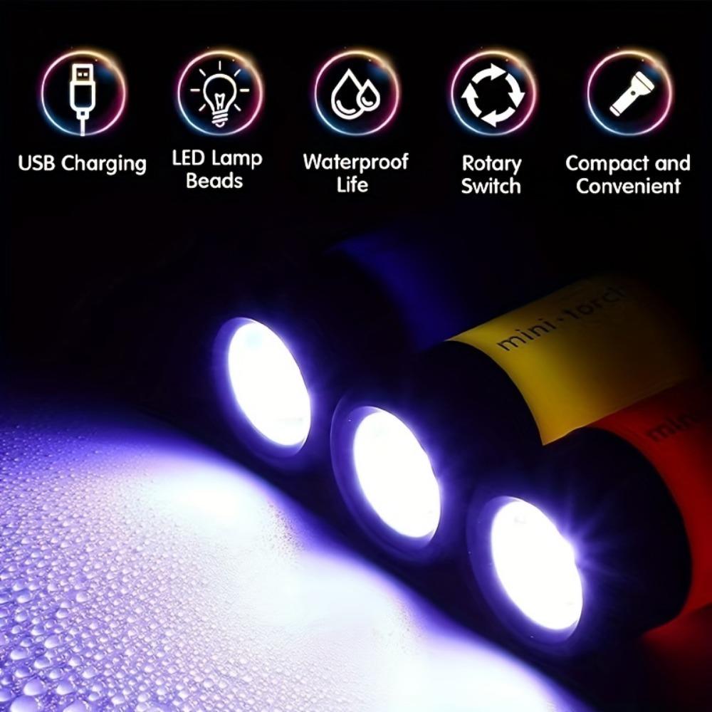 1pc Random Color USB Rechargeable Portable Flashlight Keychain Mini Torch Camping Ultra Bright Lamp Outdoor Supplies
