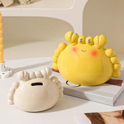 Animal Figurines Ceramics Cartoon Crab Money Box Large Capacity Funny Saving Box Cute Style Kawaii Piggy Bank Ornament