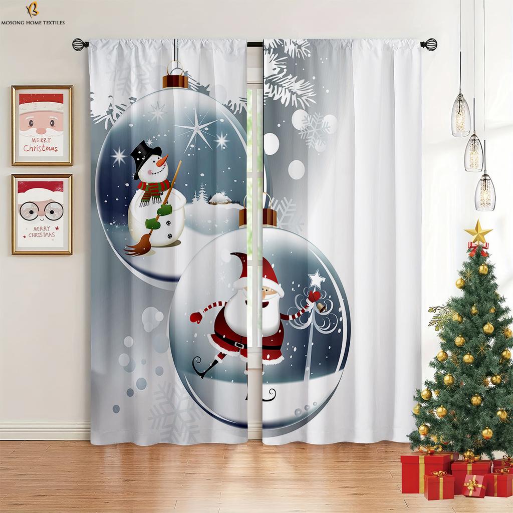 Tende Finestra Calzini di Natale Pupazzo di Neve Babbo Natale Stampate Tende Camera da Letto Soggiorno Decorazioni Festa di Capodanno Tende