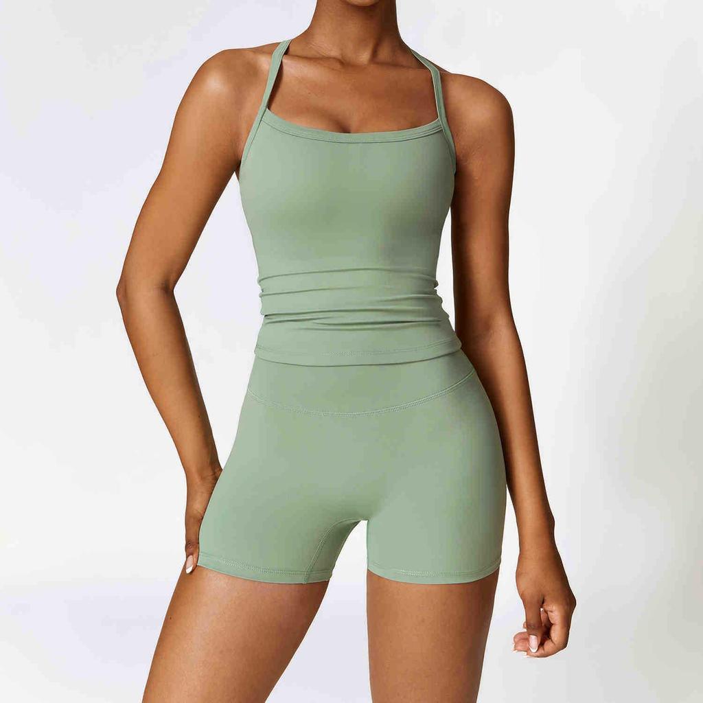 Women's European & American Style Quick-Dry Yoga Set: Tight Vest and Shorts for Outdoor Running and Fitness