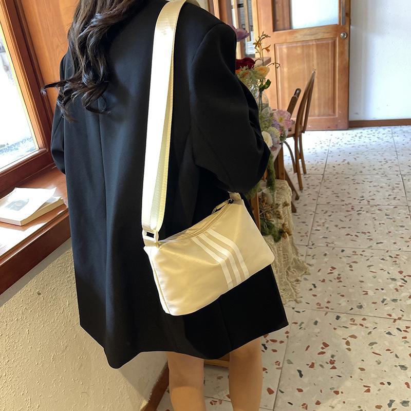 Nylon cloth bag women's large-capacity bag autumn new simple casual striped shoulder bag broadband messenger bag