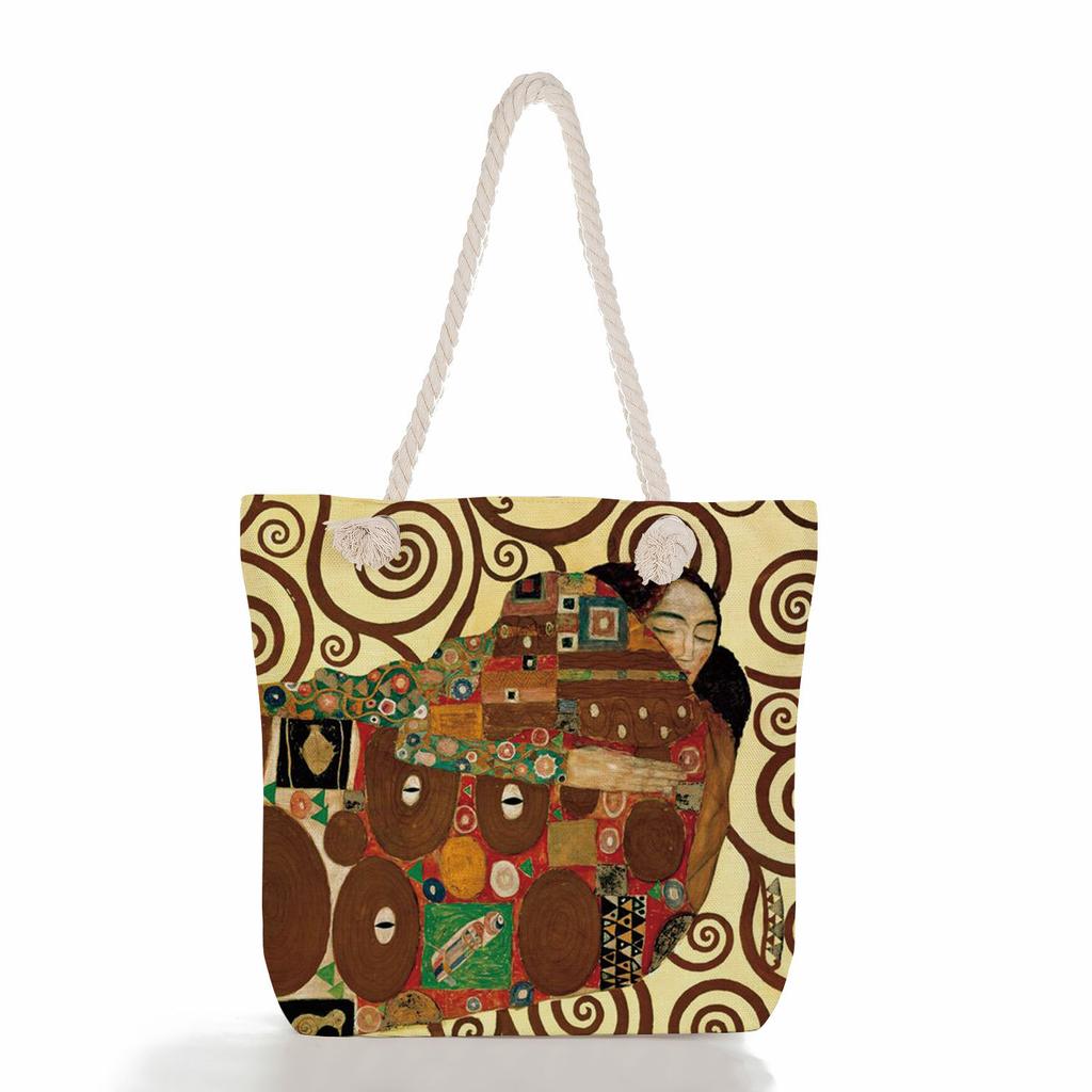 Oil Painting of a Person Print Thick Rope Single-shoulder Beach Bag 7217