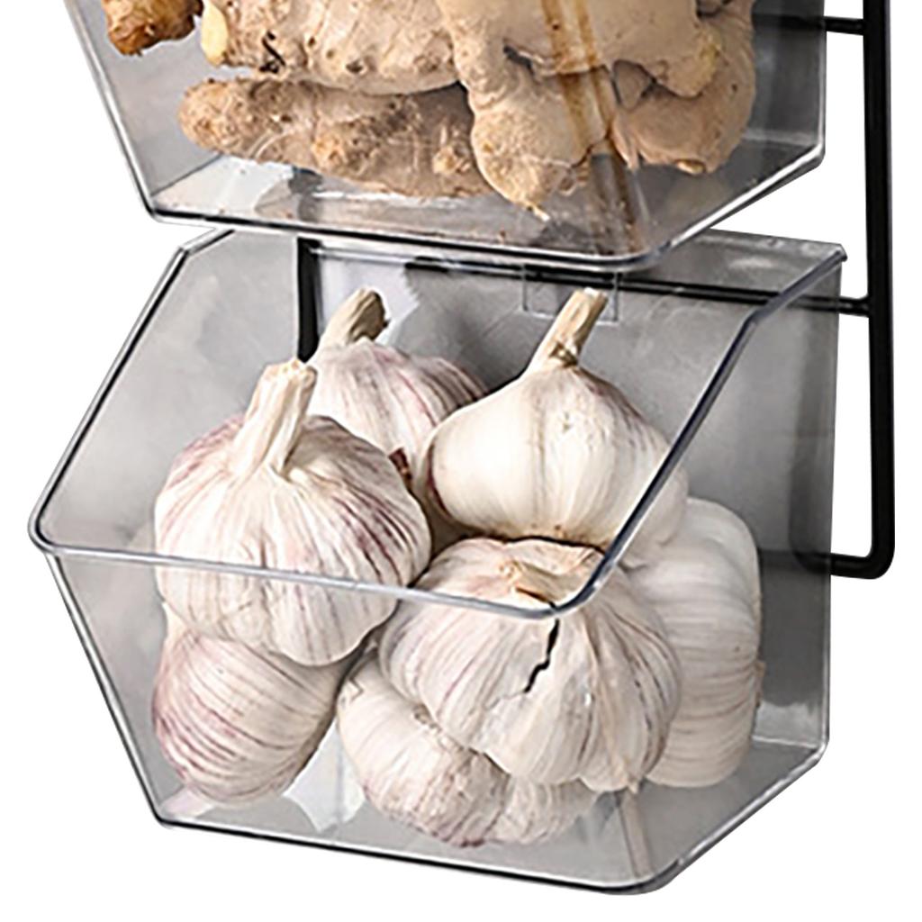 An der Wand montierter Vorratsbehälter, 3-lagige, wandbehangene Aufbewahrungsbox für die Küche für Knoblauch, Ingwer, Zwiebeln