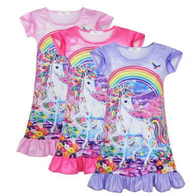 Girls Dress Cartoon Digital Printing Ice Silk Short Sleeve Pajamas Pajamas Homewear Skirt 3145