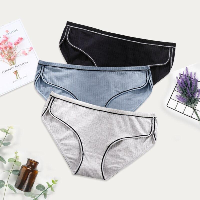 3 buc/pachet Slip femei din bumbac Lenjerie intima Culoare uni Chiloți moale cu talie medie Plus Size