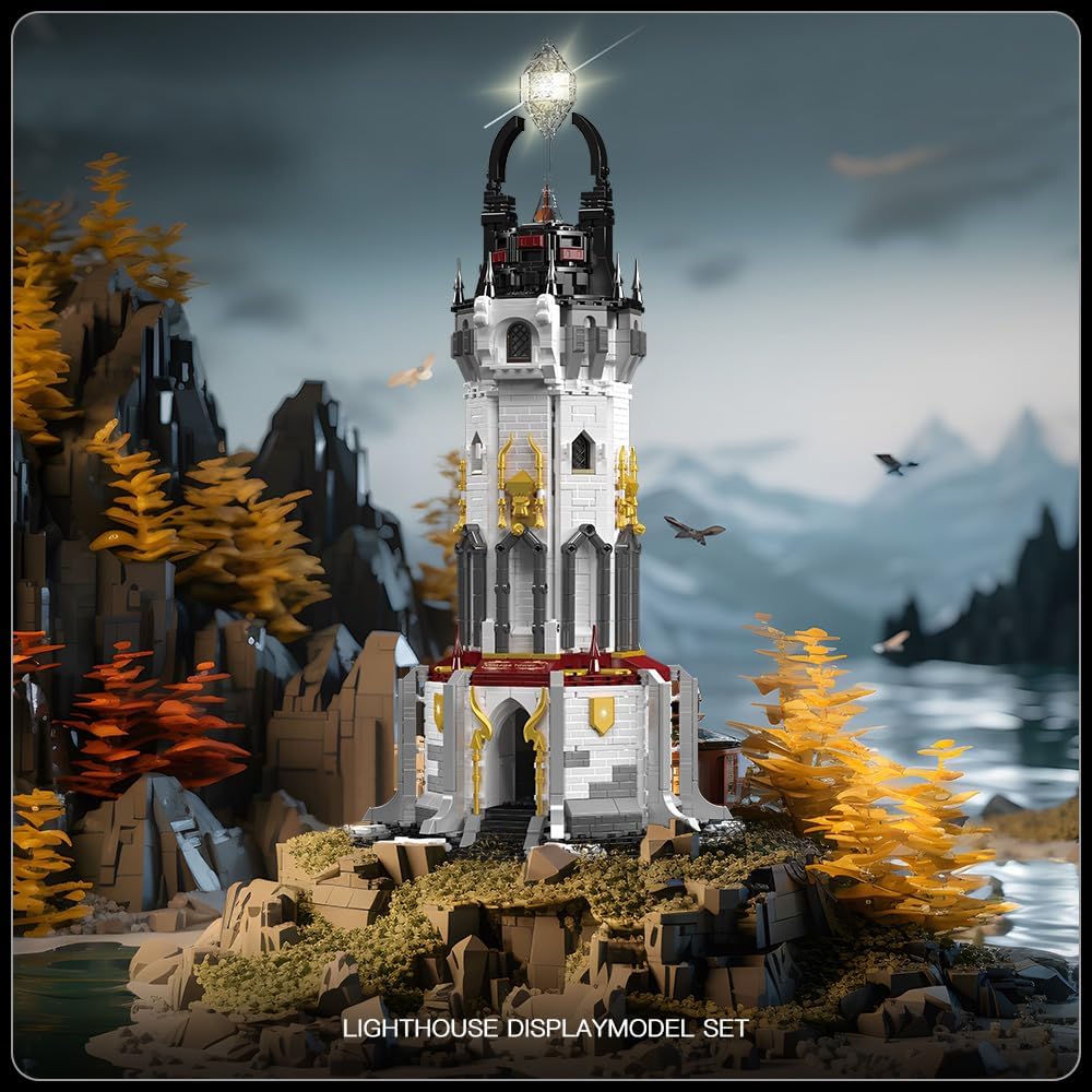 MOULD KING 16055 Medieval Building Block The MOC Lighthouse with Led Parts Model European Century Toys Kids Christmas Gifts