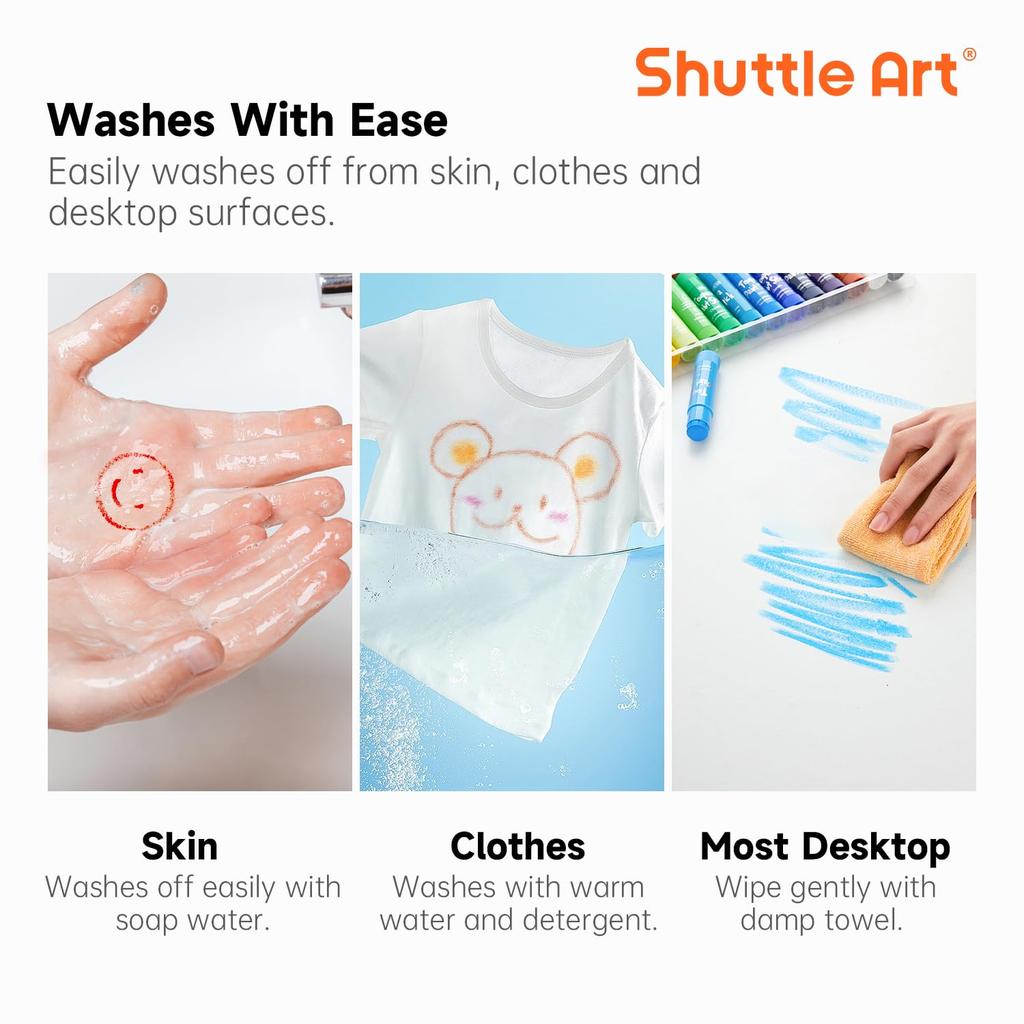 Shuttle Art Tempera Crayon Set of 40 Colors, Pastel, Metallic, and Neon Colors, Quick Drying, Removable with Water, Tempera Paint Stick, Retractable,