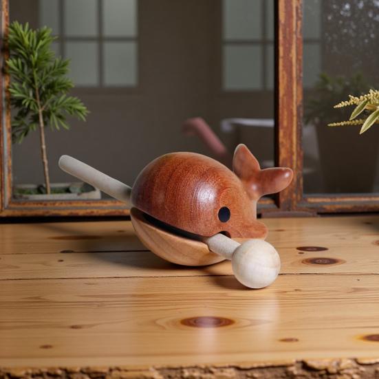 Whale Wooden Fish Toy with Mallet Stress Relief Animal Meditation Temple Block Decoration Calming Zen Drum Percussion Instrument Musical Toy