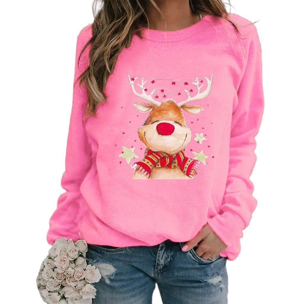 eBay Christmas, printed long-sleeved crew neck sweater for women