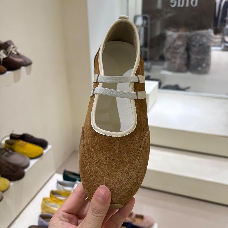 

Cowhide version~ Korean version of ladyshoes retro color matching double word with versatile casual Mary Jane shoes flat bottom light mouth single s 40 хаки