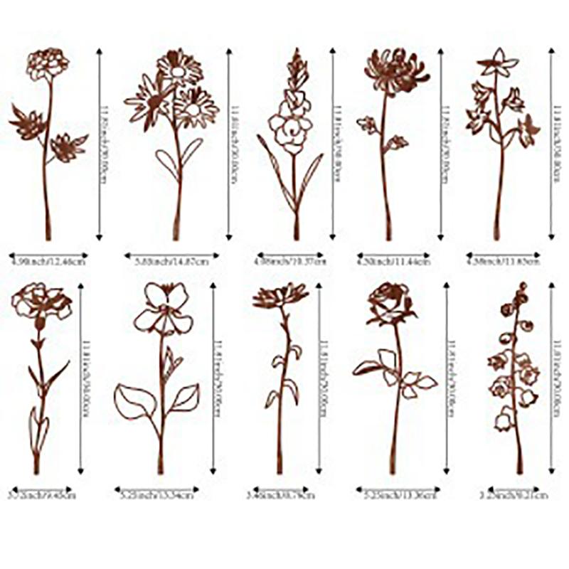 1/10Pcs Patina Finish Outdoor Decor Rustic Metal Garden Stake With Butterfly Flower Design For Garden Patio Balcony Flower Pot
