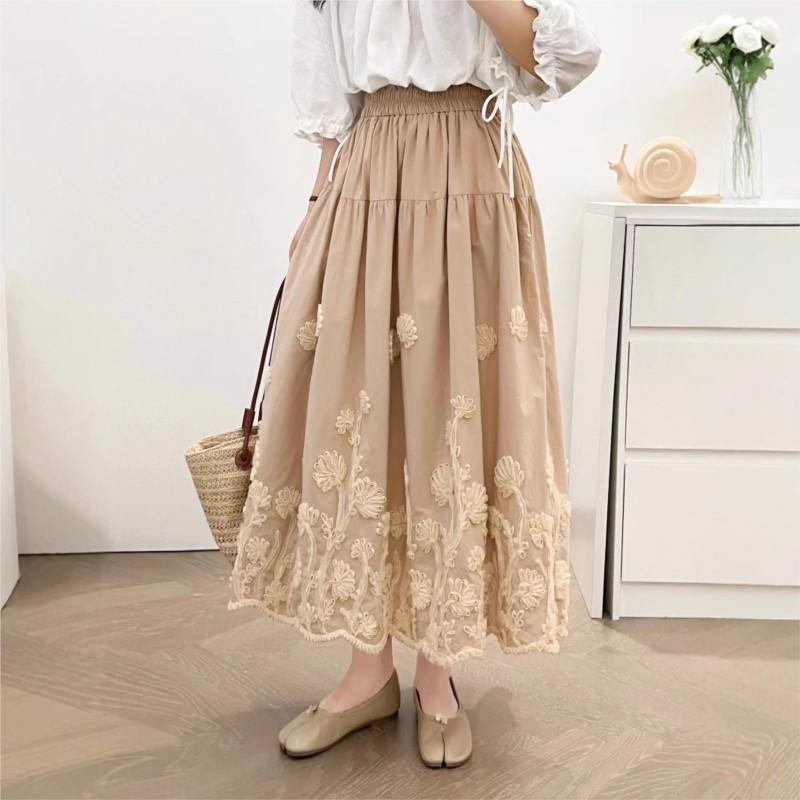 Johnature Japońska Leśna Kwiatowa Bawełniana Spódnica Midi 2025 Lato Casualowa Do Wszystkiego Kobiety Luźne Spódnice