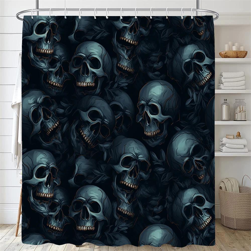 Personality Flowers And Horror Skeleton Skull Shower Curtain Polyster Fabric Home Decor Halloween Bathroom Curtain With Hooks