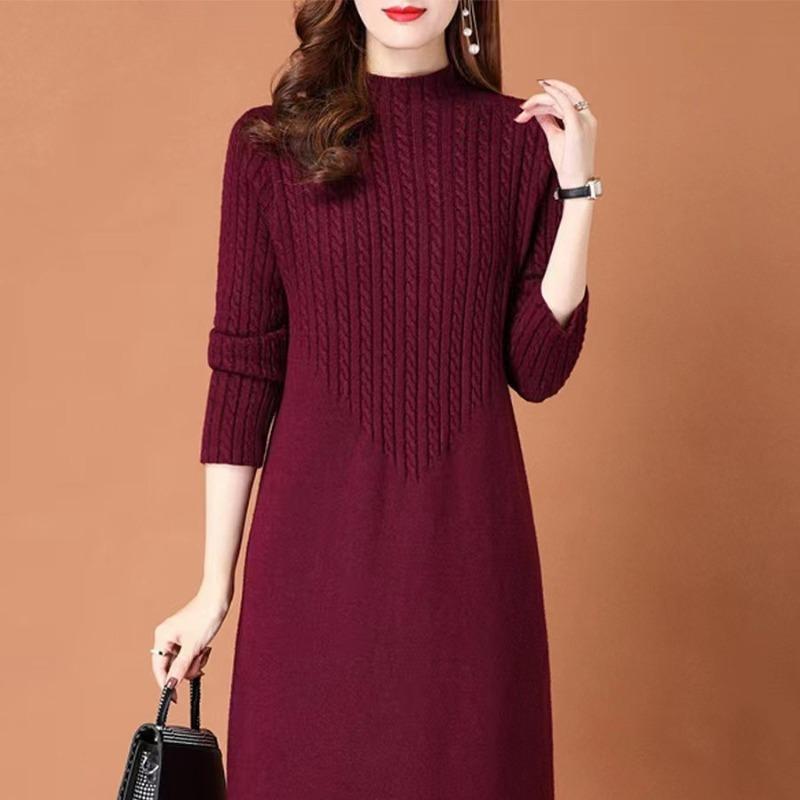 Sweater women's new medium and long over-the-knee sweater semi-turtleneck autumn and winter base loose dress women
