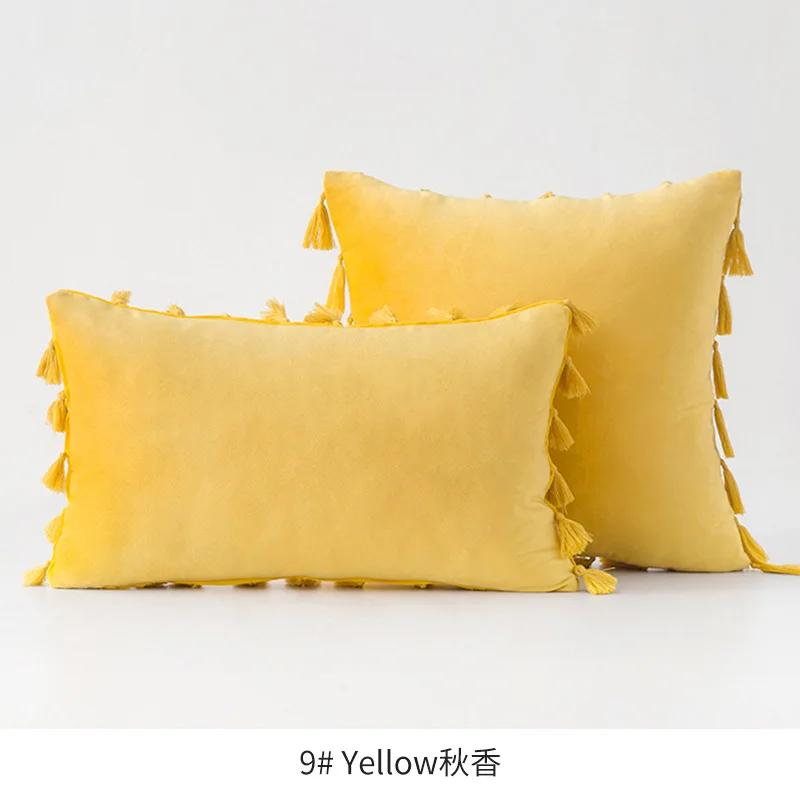 Medicci Home Velvet Soft Solid Decorative Throw Pillow Cover with Tassels Fringe Boho Accent Cushion Case for Couch Sofa Bed