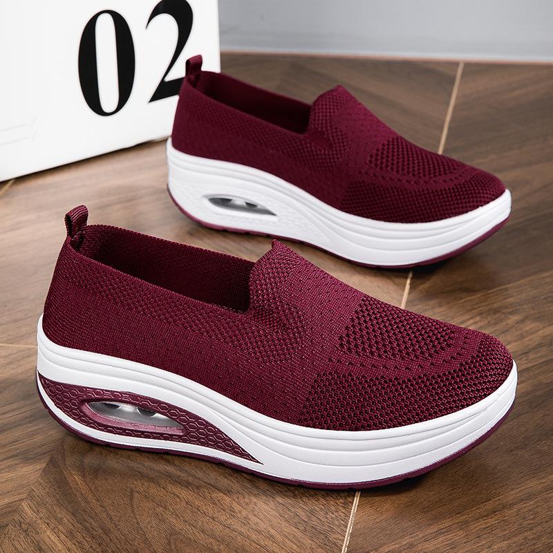 Flying woven rocking shoes summer mesh air cushion walking shoes women's platform sports casual shoes women