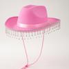 Beliebter Damen Barbie Pink Brauthut Cowboyhut Modeband Quaste Passend Hochzeit Konzert Erwachsener