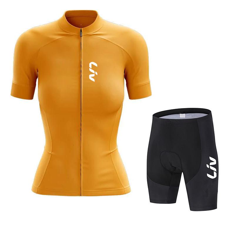 LIV Maglia da Ciclismo Donna Set Abbigliamento Estivo da Ciclismo Manica Corta Maglia da Corsa su Strada Completo Pantaloncini da Ciclismo con Bretelle