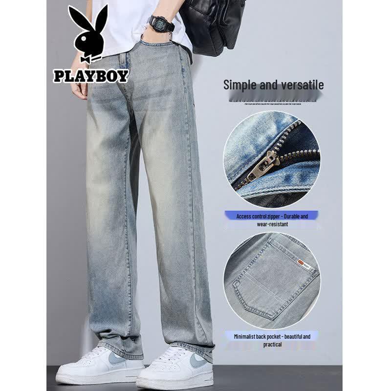 PLAYBOY Men's Tencel Blend Loose Straight Leg Denim Jeans