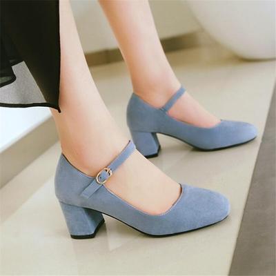 Girls Shoes New Women Pumps Solid Buckle Round Toe Lolita Shoes Square Heel Wedding Party Shoes Ladies High Heel Shoe Plus Size