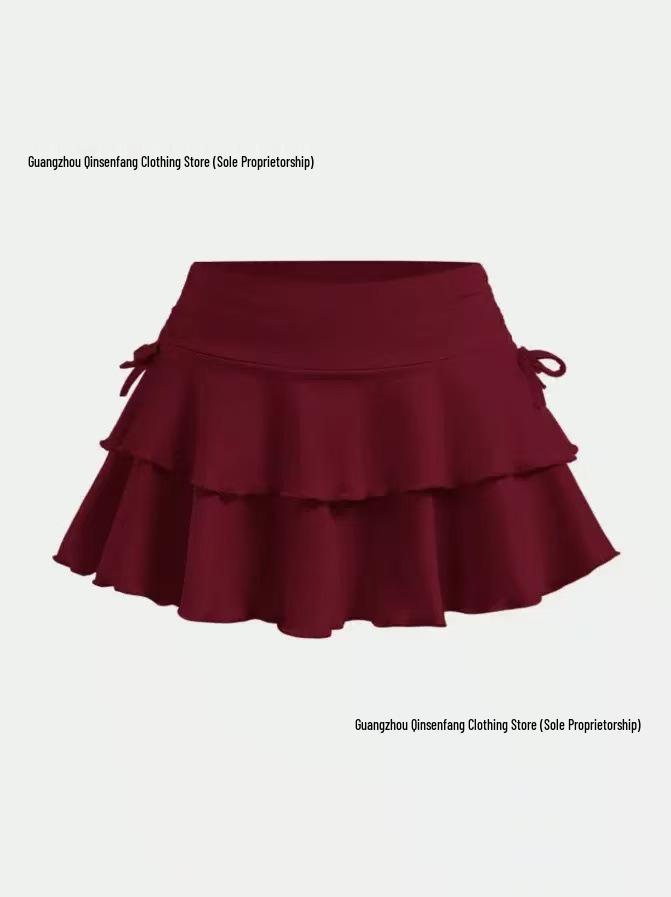 European Y2K Low-Waist Pleated Sports Skirt with Lace-up Design