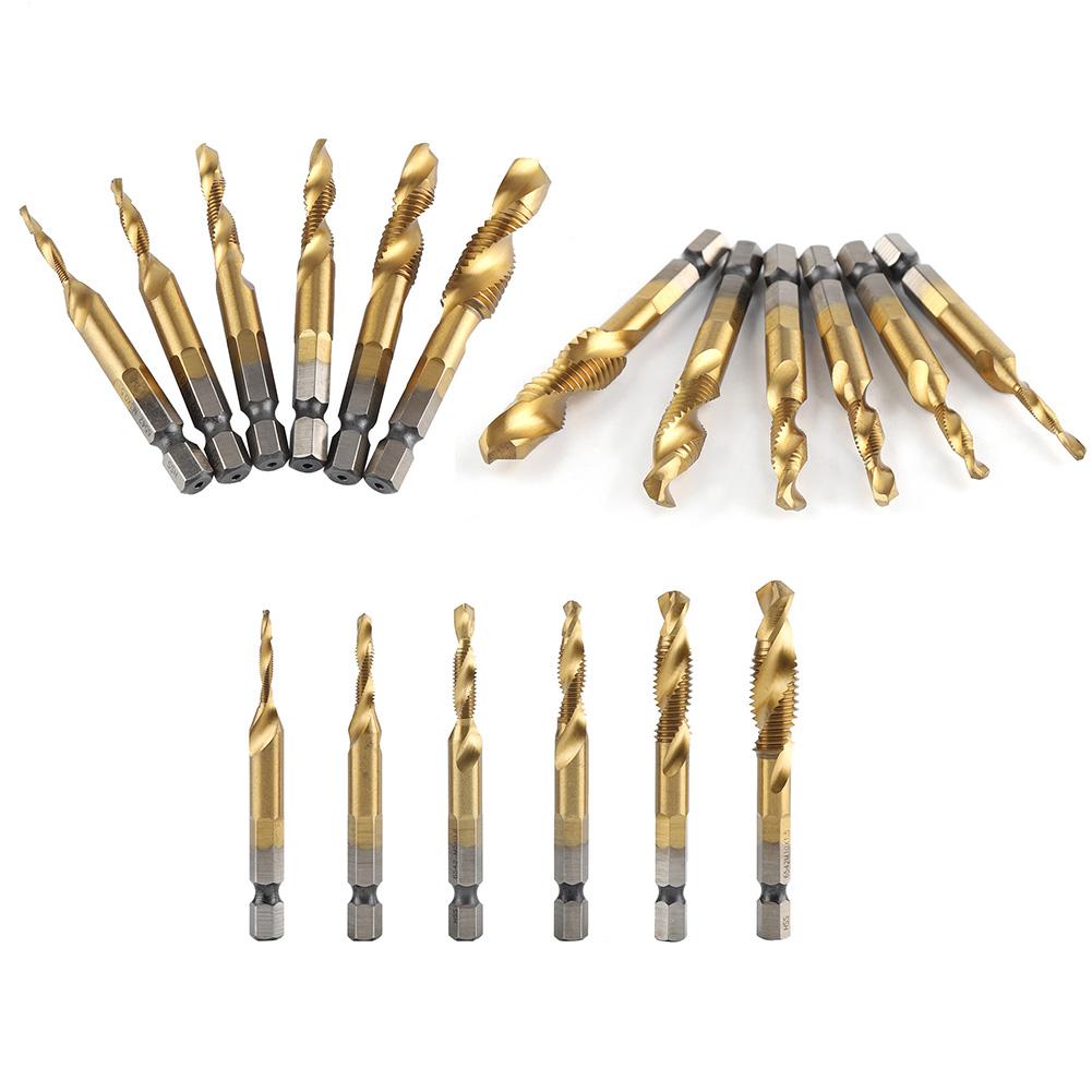 6 Stück HSS Sechskant Schaft Kombinierter Gewindebohrer und Bohrer Satz (HSS 6542   Beschichtet)
