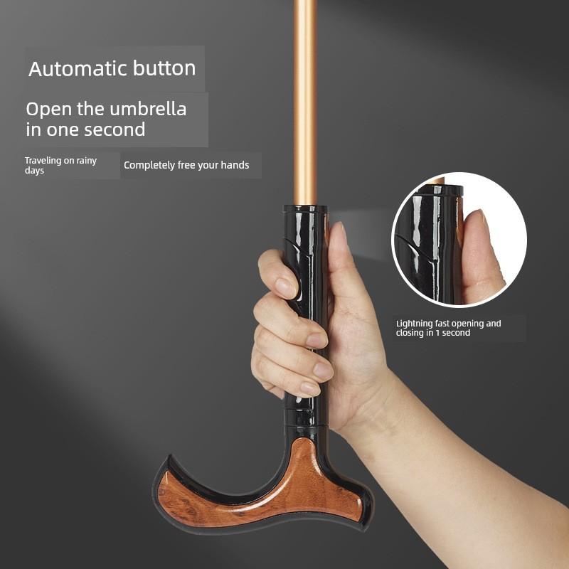 Retro Business-Style Automatic Straight Umbrella, Reinforced, Enlarged, Thickened, Windproof, Non-Slip, Suitable for Both Sunny and Rainy Weather