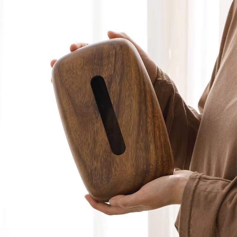 Walnut Tissue Box Cover - Modern Vintage Design, Premium Wood, for Desk & Bathroom Decor. Easy Refill, Polished Finish