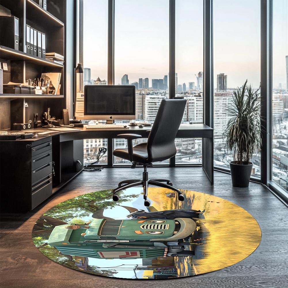 Trash Truck Printed Round Rug Carpet Chair Rug Area Rug Entryway Doormats,for Office Chair Living Room Bedroom Kitchen Room.