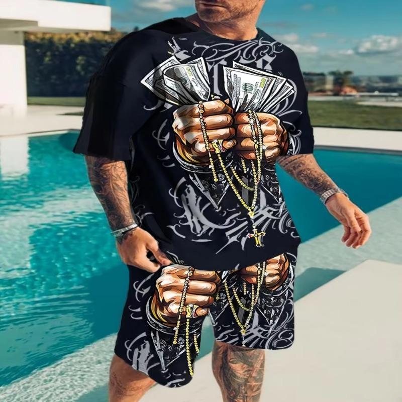 

2025 New Men MIAMI NO.3 Print Casual Short Sleeve T-Shirt Shorts Set Adult XXS
