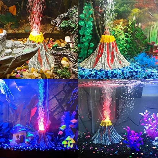 Aquarium Volcano Ornament Kit Mini Volcano with Air Stone Bubbler LED Spotlight