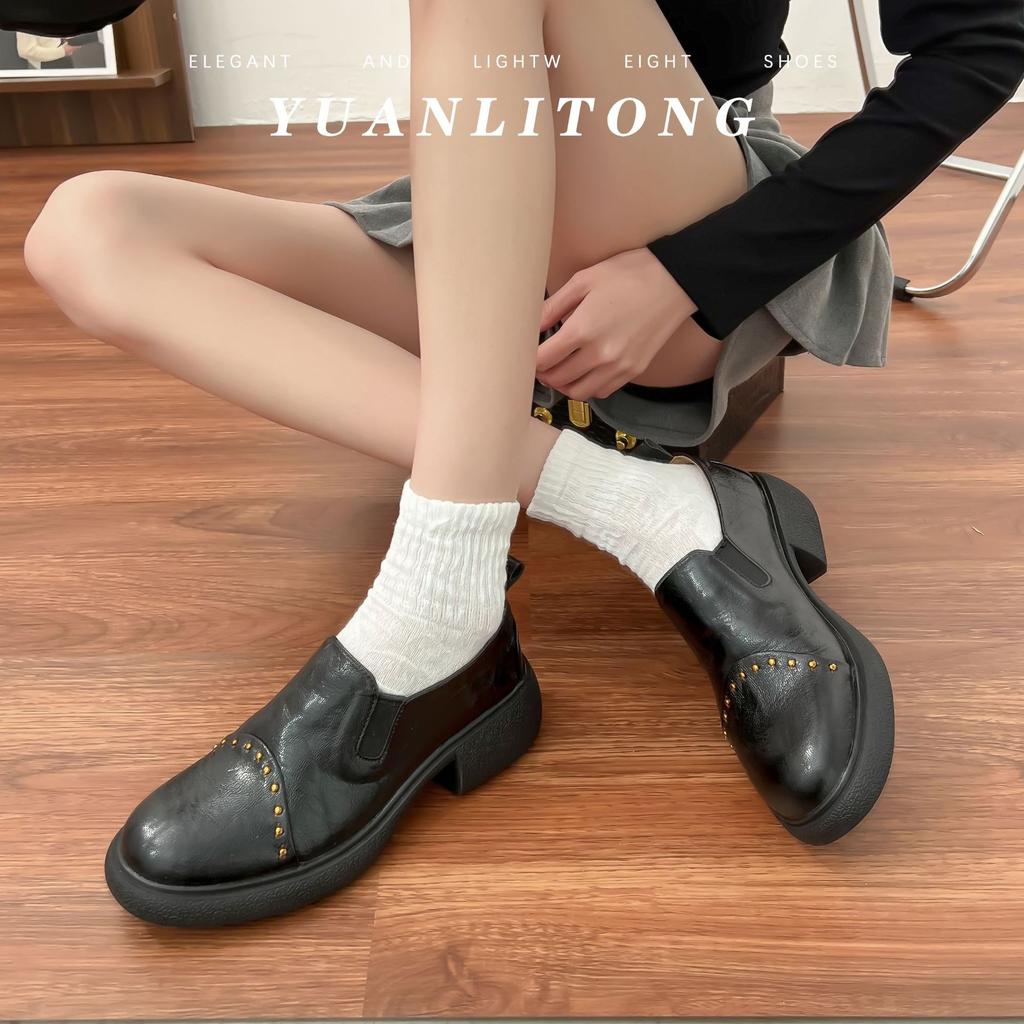 Platform loafers women's 2025 spring and summer new retro shallow mouth small leather shoes women wear small height-increasing women's shoes