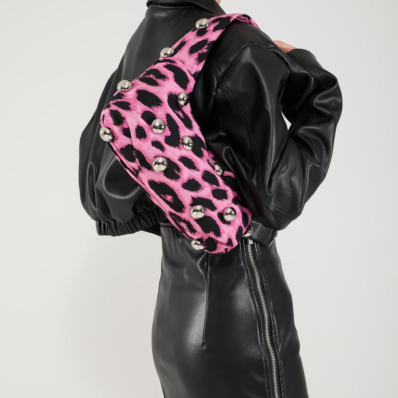 Fashion Leopard Print Women's Shoulder Crossbody Bag Rivet Women's Axillary Bags