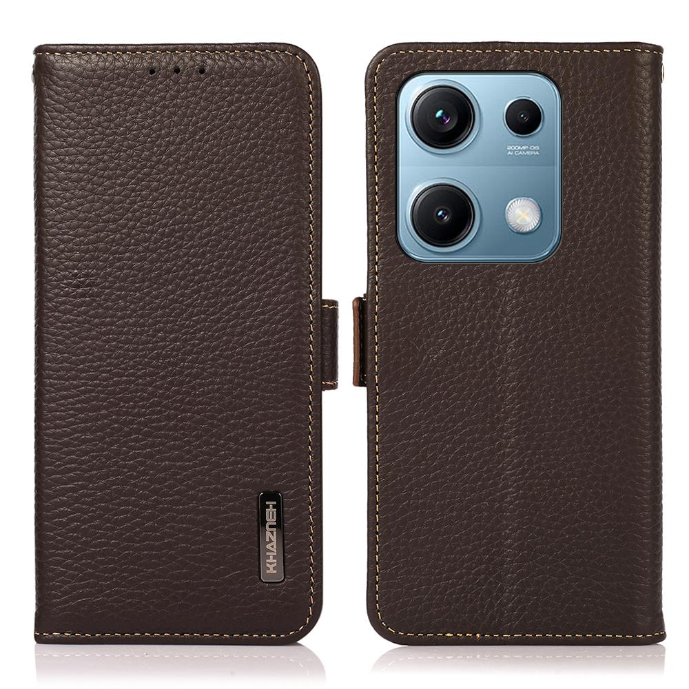 

KHAZNEH for Xiaomi Redmi Note 14S 4G Phone Case Genuine Cow Leather Cover RFID Blocking Brown