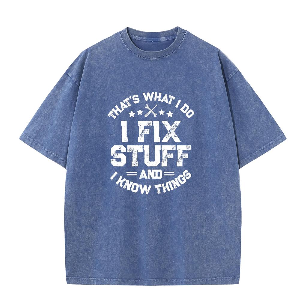 Herren Lustiges Ich repariere Sachen Washed Style T-Shirt Mechaniker Ingenieur Garage Gebleicht Bleichmittel Stil T-Shirt