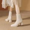 White short boots women's high heels 2025 autumn and winter new velvet square head thin boots medium thick heel short Martin boots