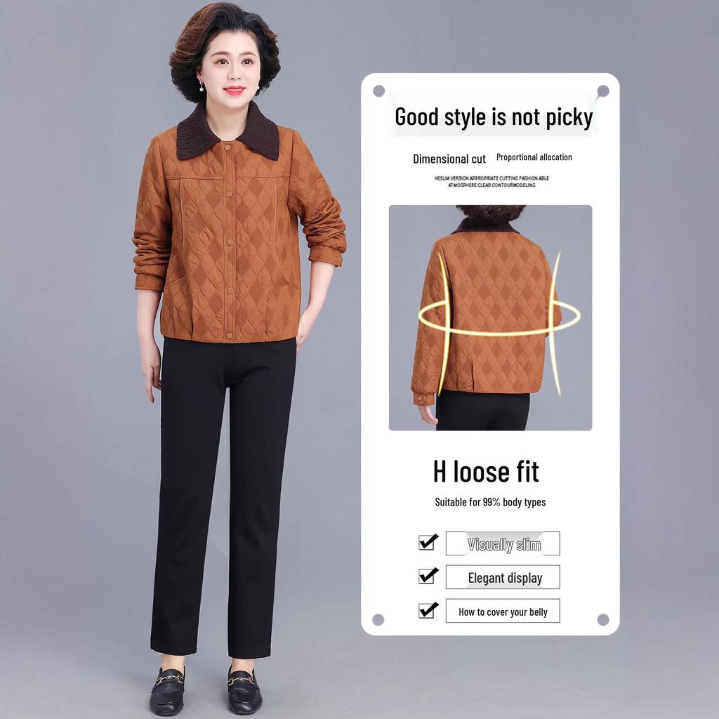 50s Inspired Petite Women's Spring/Autumn Jacket – Short Style Lapel Top for Middle-Aged & Elderly Noble Ladies