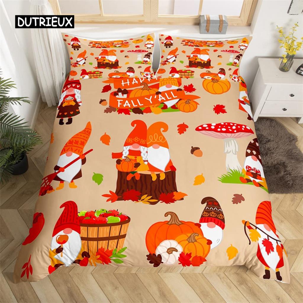 Turkey Maple Leaves Duvet Cover King Thanksgiving Pumpkin Bedding Set Microfiber Farmhouse Autumn Harvest Theme Comforter Cover