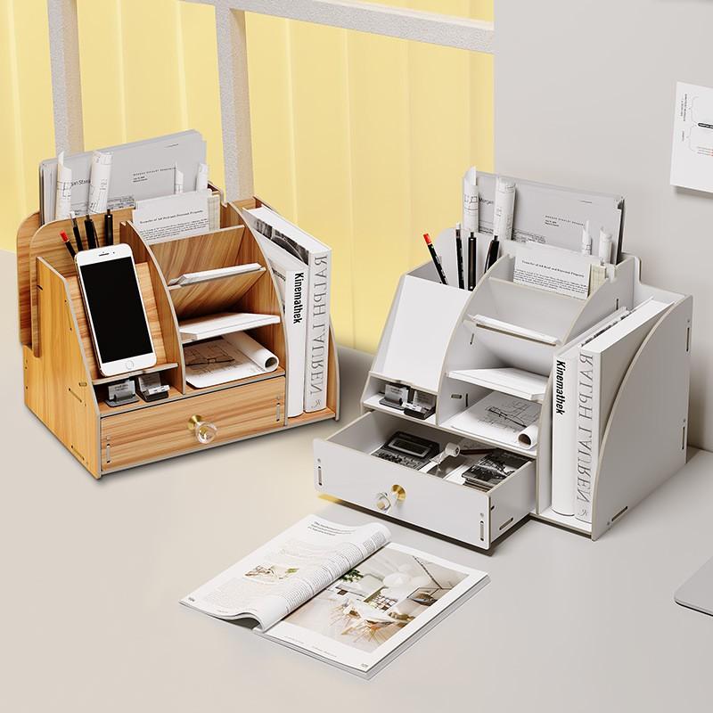Wooden Desk Organizer Pen Holder DIY Multi-functional Storage Rack Office Stationery