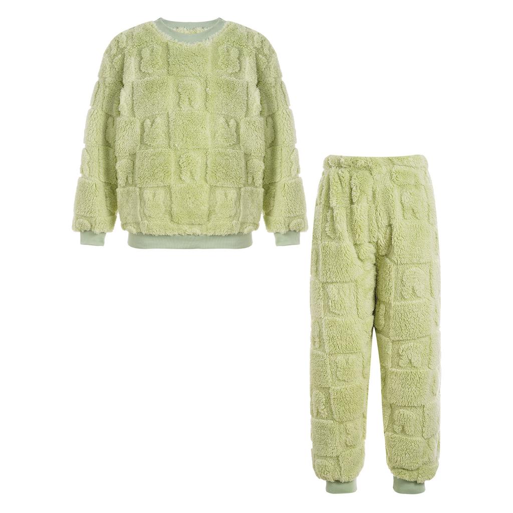 Kids Boys Girls Flannel Pajamas Set Casual Homewear Sleepwear Long Sleeve Tops with Pants Outfits
