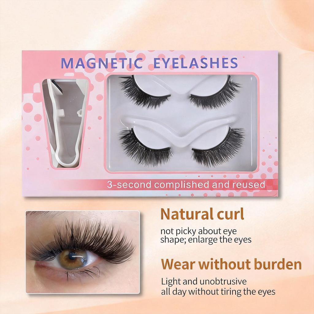 Reusable Magnetic False Eyelashes Set with Natural Curl – No Glue Needed, Easy Removal, Suitable for European and American Styles