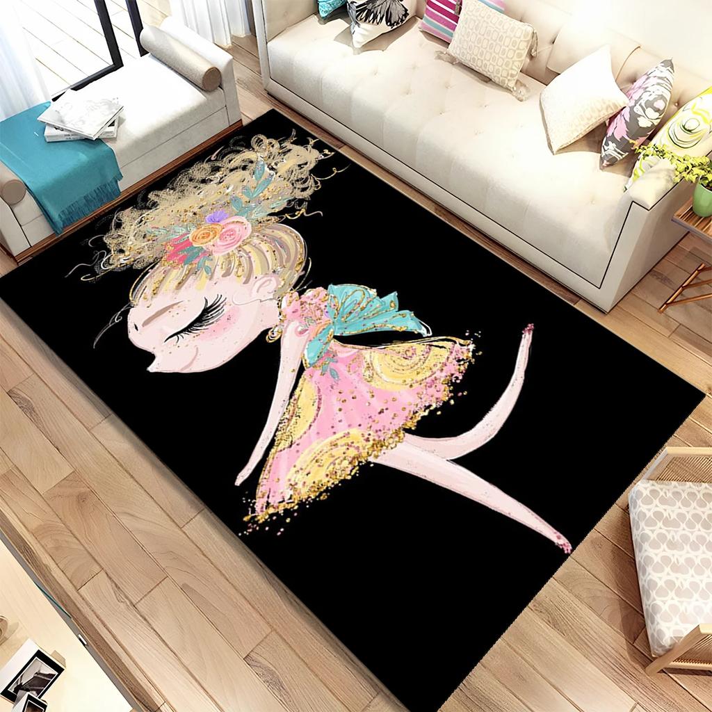 Cute Ballet Girl Ballerina Fairy Cartoon Area Rug,Carpet for Living Room Bedroom Sofa Doormat Decoration, Kid Non-slip Floor Mat