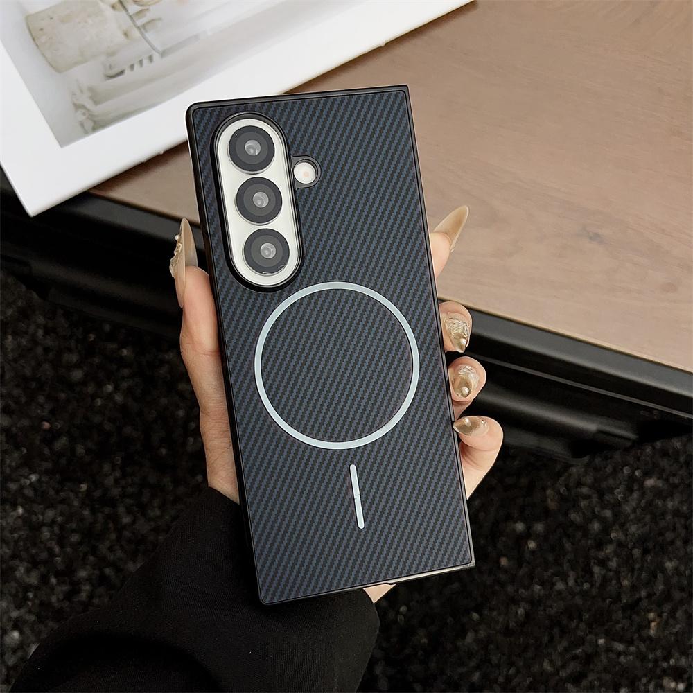 For Samsung Galaxy Z Fold 7 Case Hard PU Carbon Fiber Magnetic Wireless Charging Protective for Z Fold 7 6 5 4 3 Back Cover
