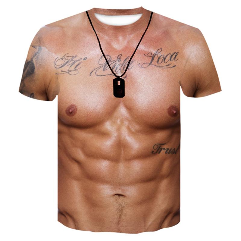 Men s T-Shirt Funny Simulation Muscle Graphic Print Men s and Women s Tees Top Summer Street Short Sleeve Casual Outdoor Men s Clothing XXS