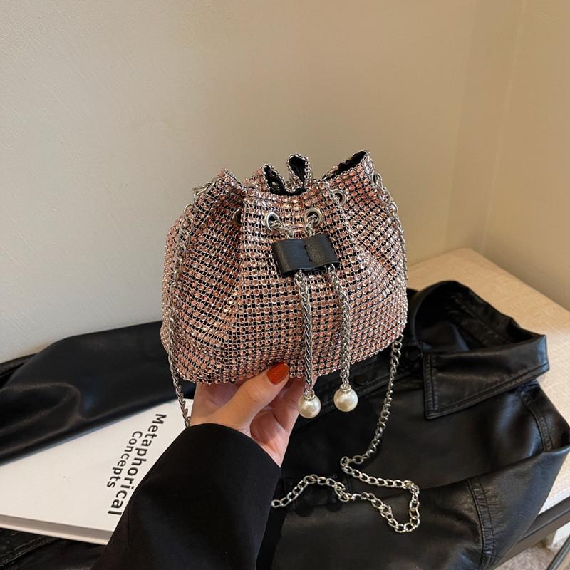 Shiny Fashion Bucket Bag 2024 Women Trendy Pu Shoulder Crossbody Handbag