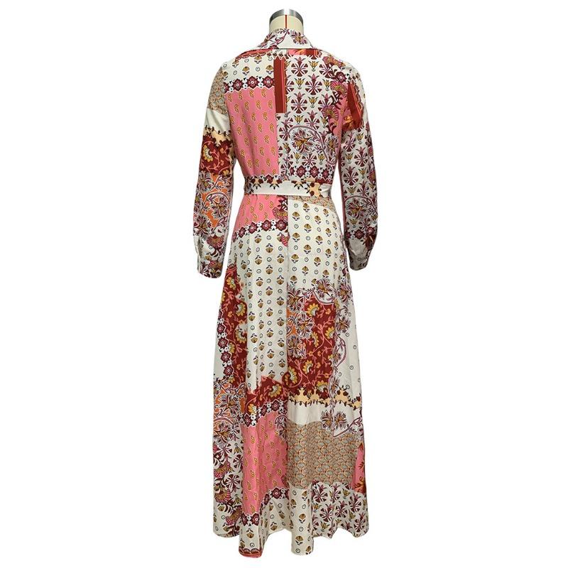 Spring and Autumn Women Dress Fashion Printed Bohemian Long Shirt Dresses